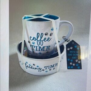 White and Blue Mug & Pet Bowl Set